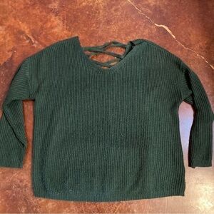 Ladies large/XL green sweater lace up/ braided back